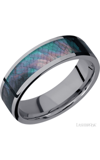 7 mm wide/Flat/Tantalum band with one 5 mm Centered inlay of Black Mother of Pearl. - NAGI