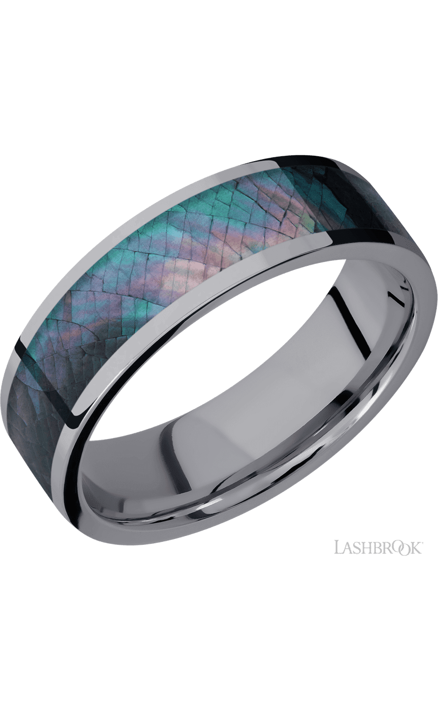 7 mm wide/Flat/Tantalum band with one 5 mm Centered inlay of Black Mother of Pearl. - NAGI