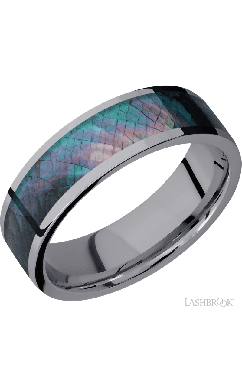 7 mm wide/Flat/Tantalum band with one 5 mm Centered inlay of Black Mother of Pearl. - NAGI