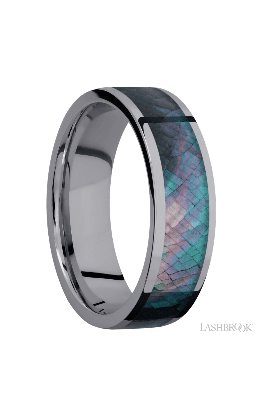 7 mm wide/Flat/Tantalum band with one 5 mm Centered inlay of Black Mother of Pearl. - NAGI