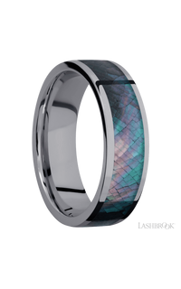 7 mm wide/Flat/Tantalum band with one 5 mm Centered inlay of Black Mother of Pearl. - NAGI