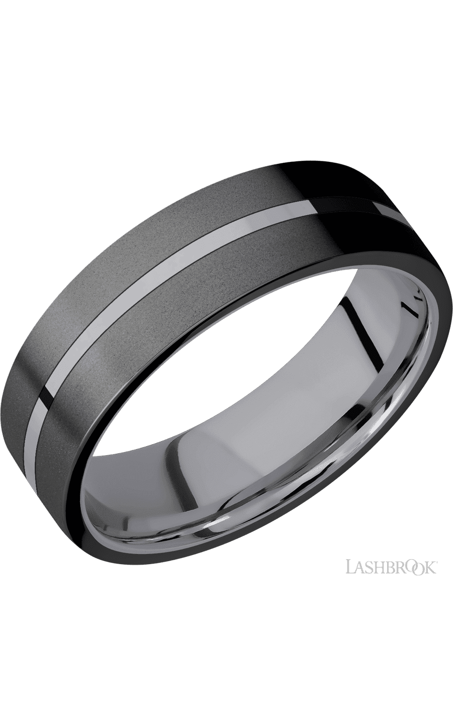 7 mm wide/Flat/Tantalum band with two 3 mm Double Off Center Edge inlays of Zirconium. - NAGI