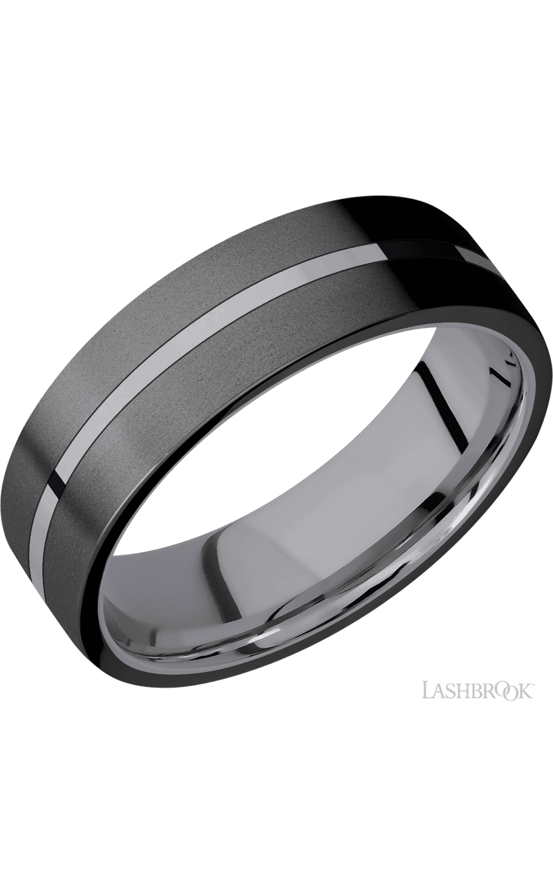 7 mm wide/Flat/Tantalum band with two 3 mm Double Off Center Edge inlays of Zirconium. - NAGI