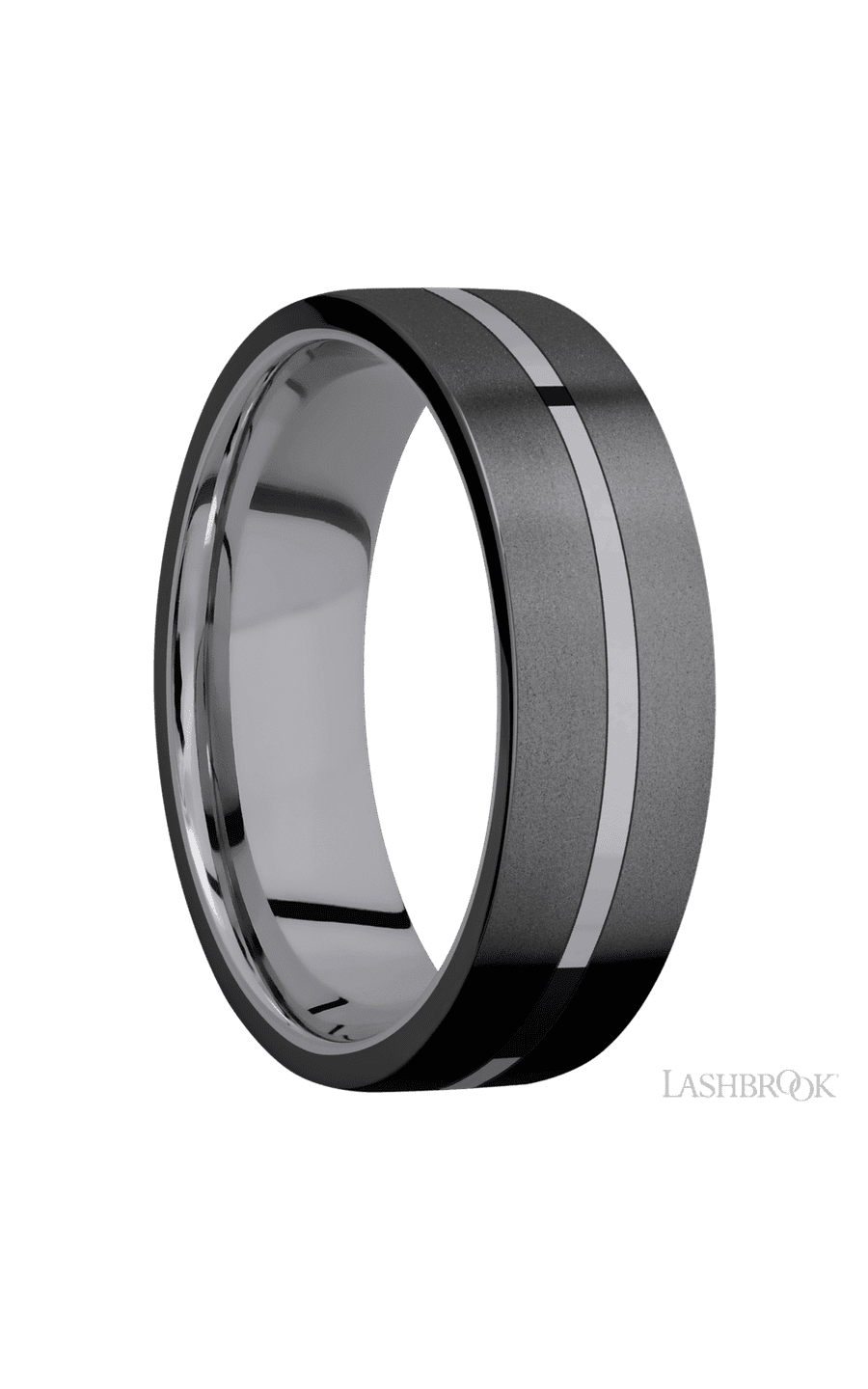 7 mm wide/Flat/Tantalum band with two 3 mm Double Off Center Edge inlays of Zirconium. - NAGI