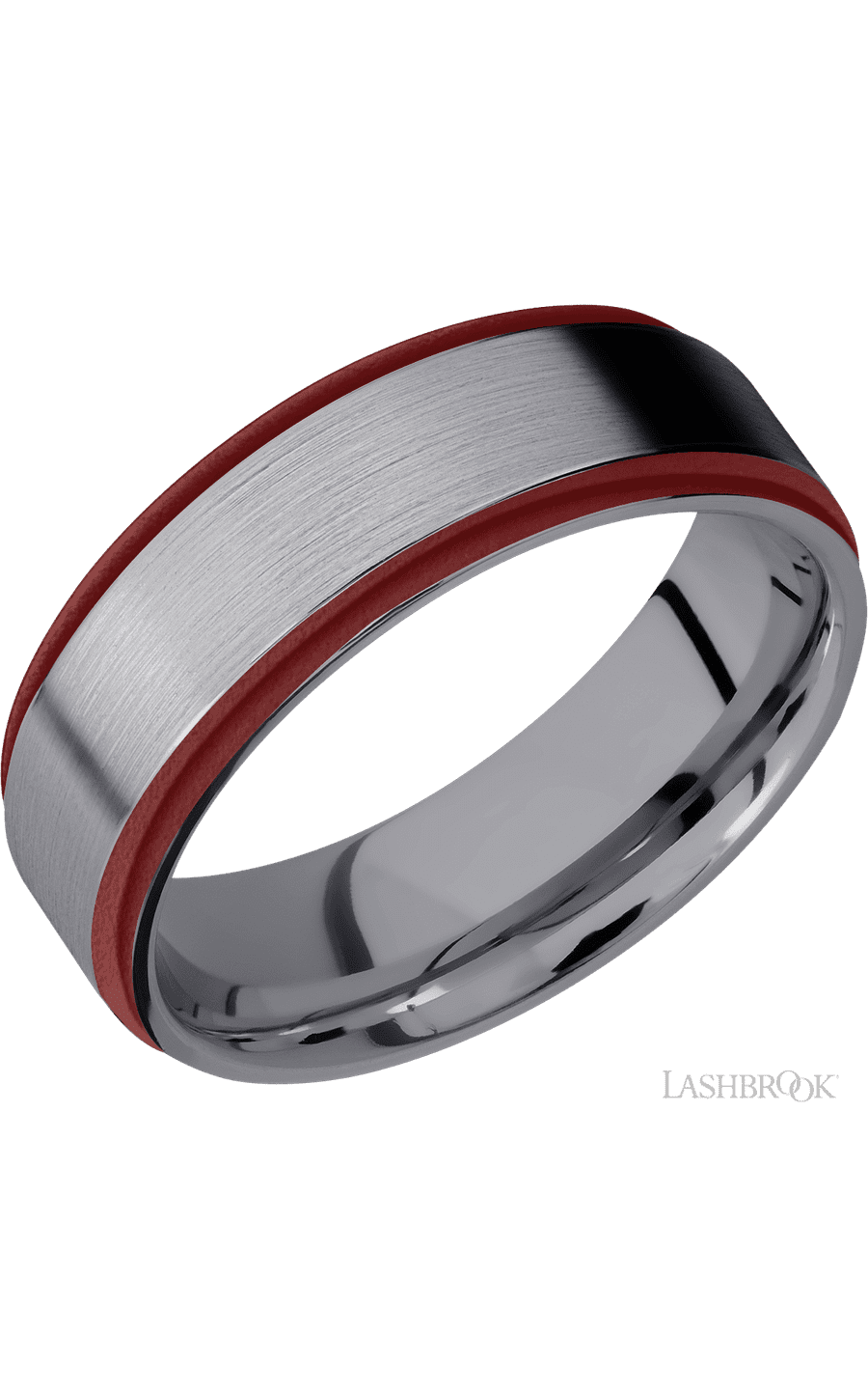 7 mm wide/Flat Grooved Edges/Tantalum band with two 1 mm Edge inlays of Crimson. - NAGI