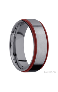 7 mm wide/Flat Grooved Edges/Tantalum band with two 1 mm Edge inlays of Crimson. - NAGI