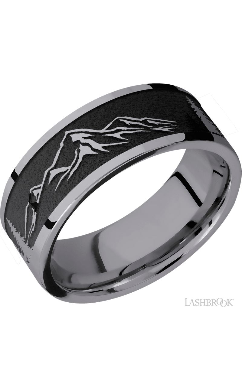 8 mm wide/Flat/Tantalum band with a laser carved Mountain 2 pattern. - NAGI