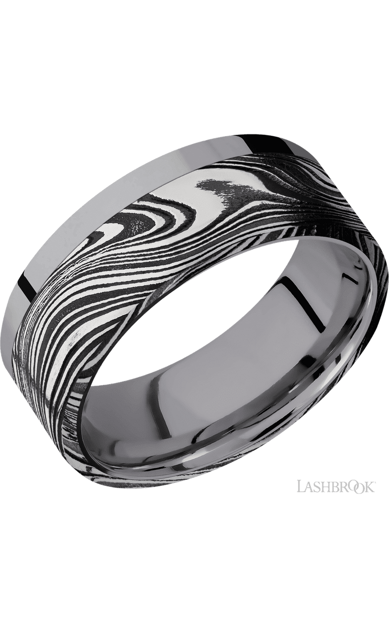 8 mm wide/Flat/Tantalum band with one 6 mm Off Center Edge inlay of Marble. - NAGI