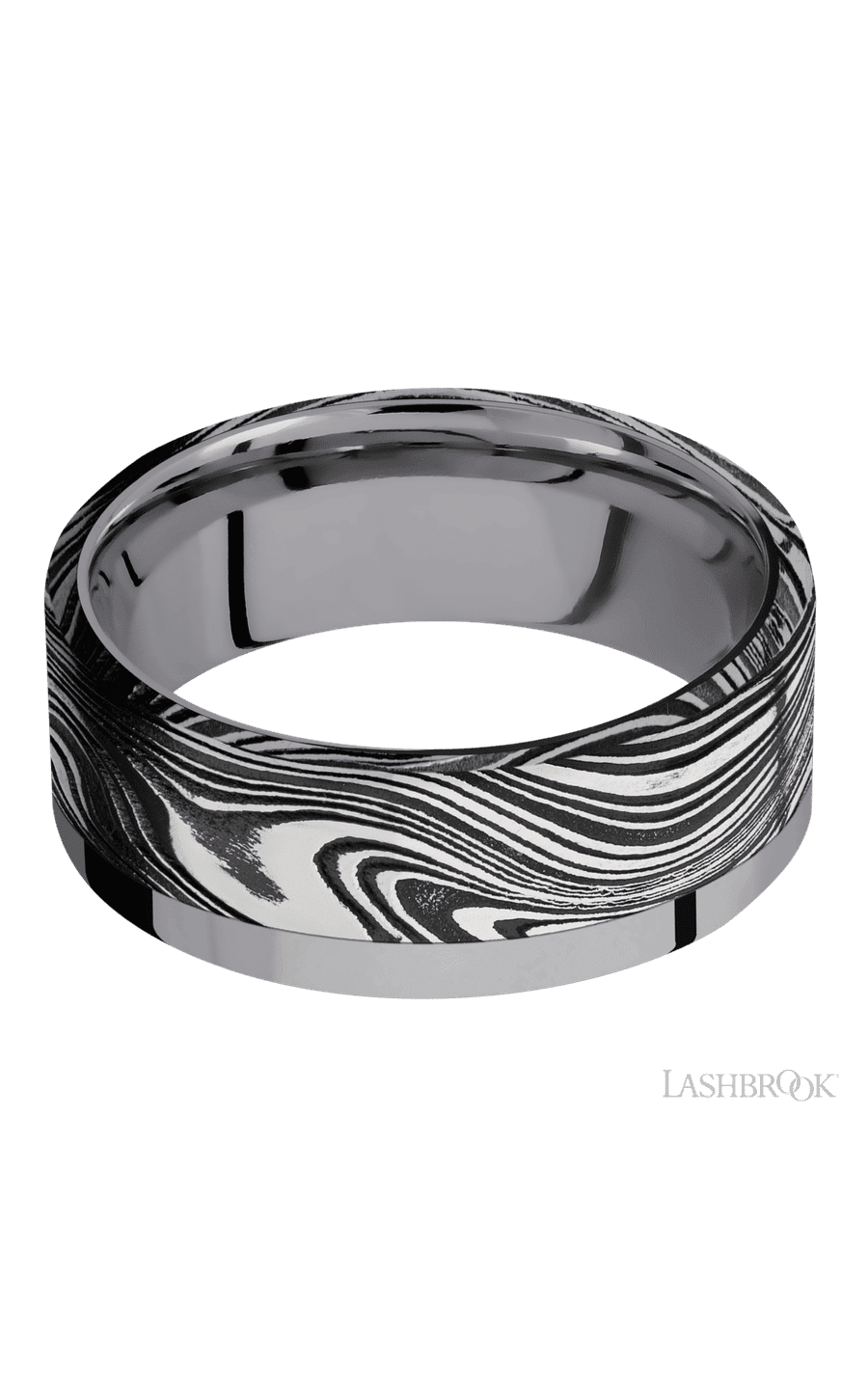 8 mm wide/Flat/Tantalum band with one 6 mm Off Center Edge inlay of Marble. - NAGI