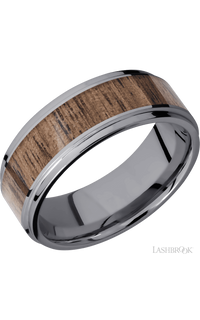 8 mm wide/Flat Grooved Edges/Tantalum band with one 5 mm Centered inlay of Walnut. - NAGI
