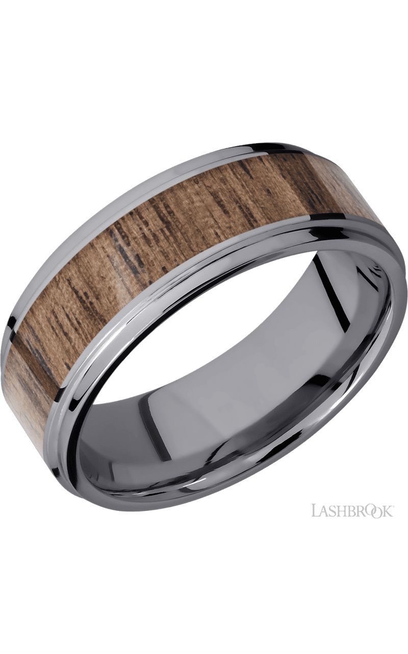 8 mm wide/Flat Grooved Edges/Tantalum band with one 5 mm Centered inlay of Walnut. - NAGI