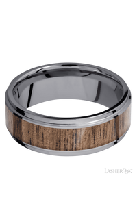8 mm wide/Flat Grooved Edges/Tantalum band with one 5 mm Centered inlay of Walnut. - NAGI