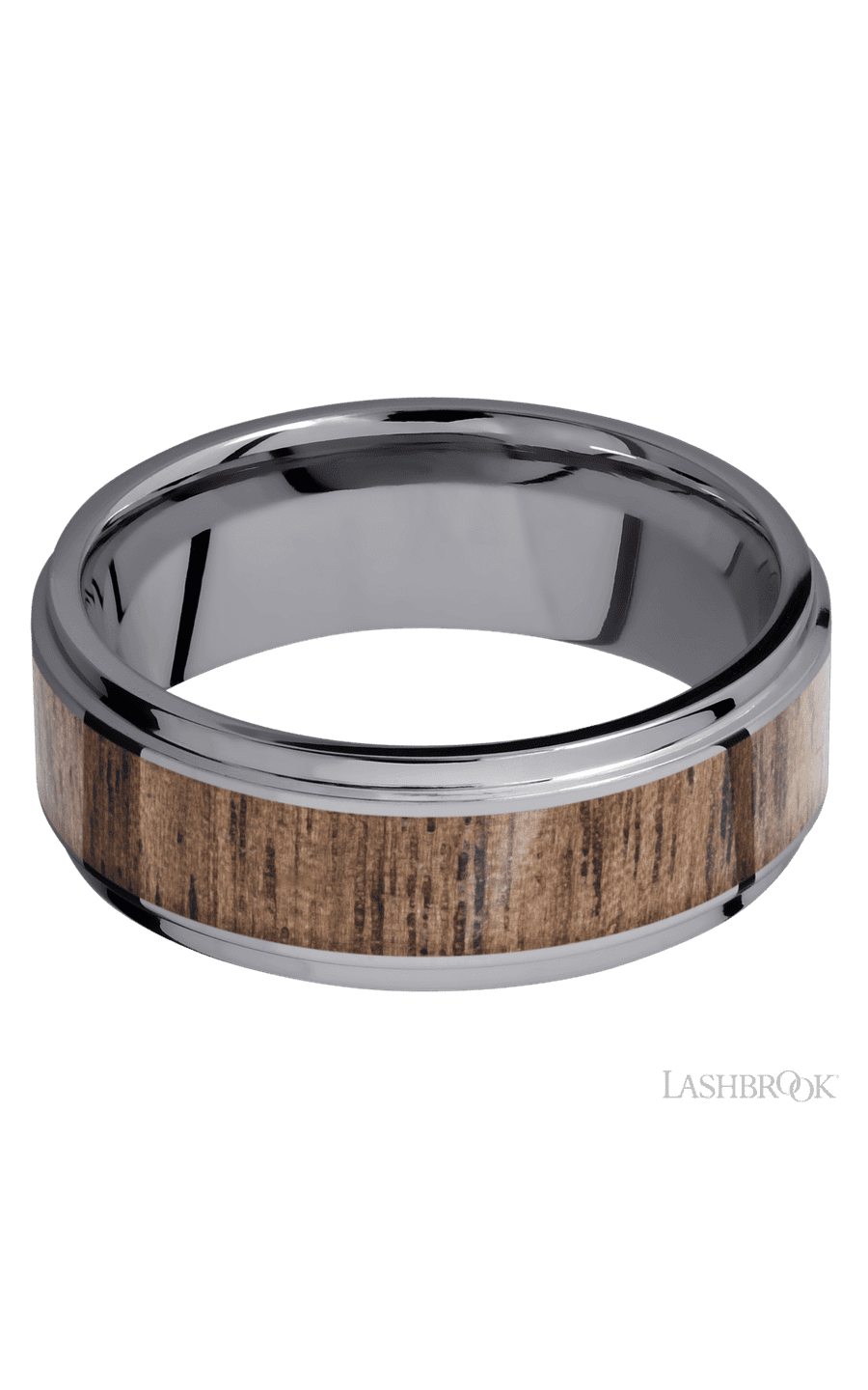 8 mm wide/Flat Grooved Edges/Tantalum band with one 5 mm Centered inlay of Walnut. - NAGI
