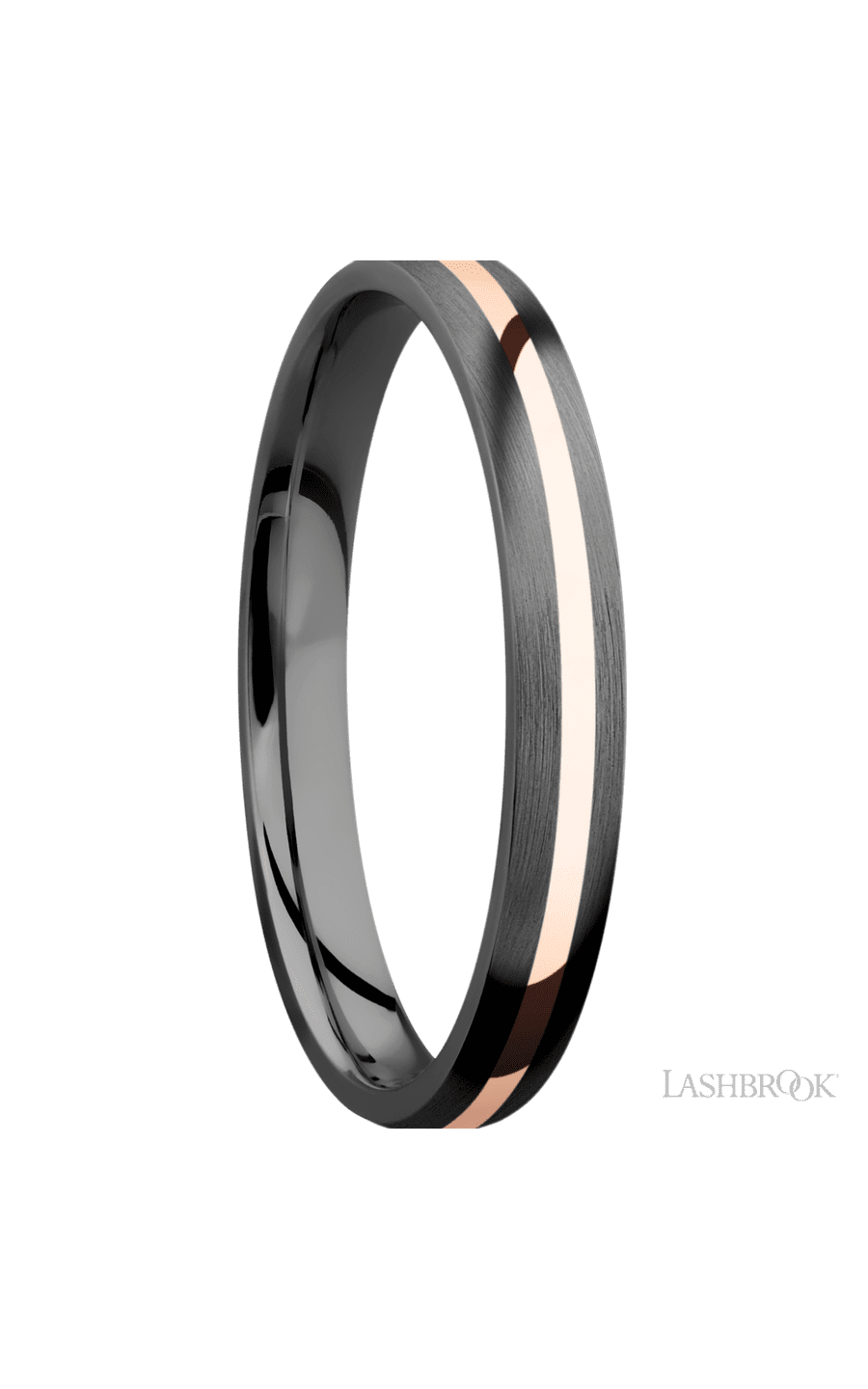 3 mm wide/Domed/Zirconium band with one 1 mm Centered inlay of 14K Rose Gold. - NAGI