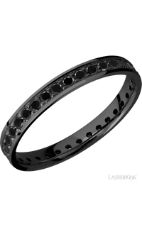 3 mm wide/Flat/Zirconium band with an Eternity arrangement of .03 carat Round Black Diamond stones in a Bead setting. - NAGI