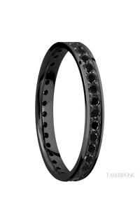 3 mm wide/Flat/Zirconium band with an Eternity arrangement of .03 carat Round Black Diamond stones in a Bead setting. - NAGI