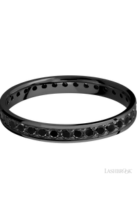 3 mm wide/Flat/Zirconium band with an Eternity arrangement of .03 carat Round Black Diamond stones in a Bead setting. - NAGI