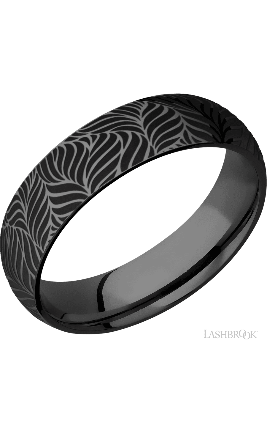 6 mm wide/Domed/Zirconium band with a laser carved Twisted Leaf pattern. - NAGI
