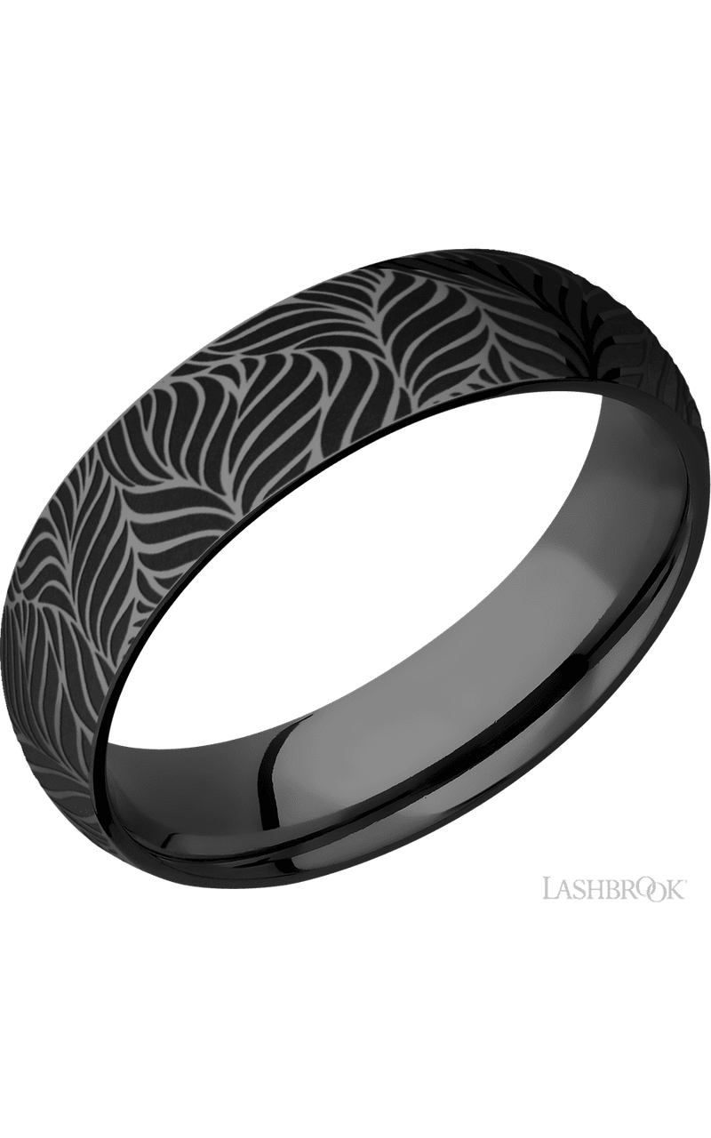 6 mm wide/Domed/Zirconium band with a laser carved Twisted Leaf pattern. - NAGI