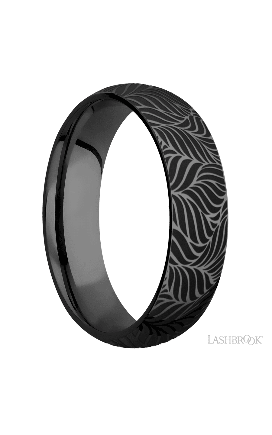 6 mm wide/Domed/Zirconium band with a laser carved Twisted Leaf pattern. - NAGI
