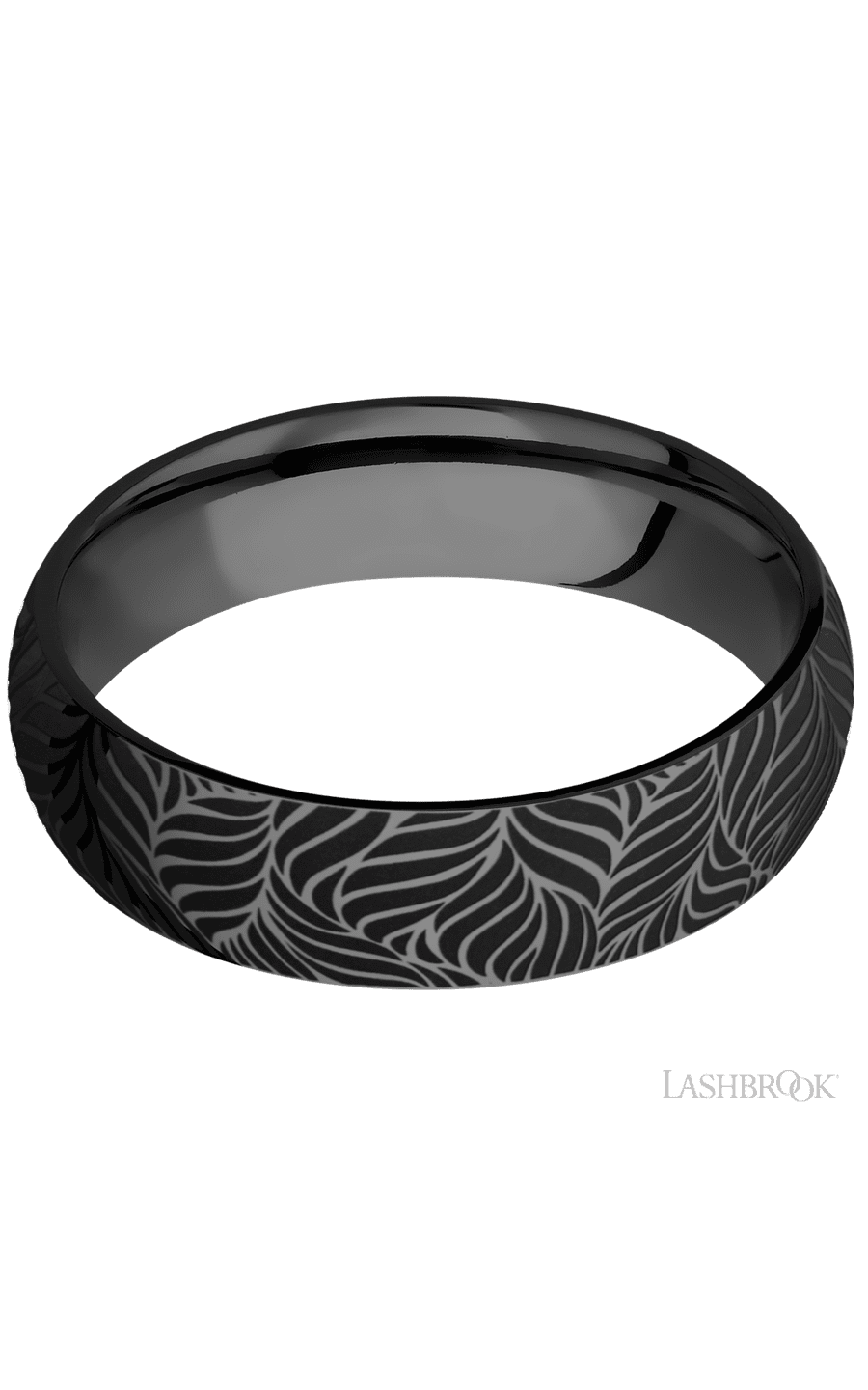 6 mm wide/Domed/Zirconium band with a laser carved Twisted Leaf pattern. - NAGI