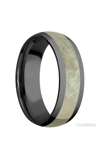 7 mm wide/Domed/Zirconium band with one 4 mm Centered inlay of Freshwater Mother of Pearl. - NAGI
