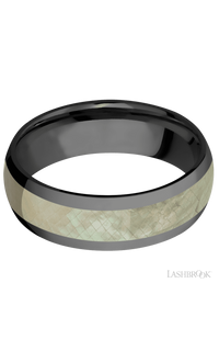 7 mm wide/Domed/Zirconium band with one 4 mm Centered inlay of Freshwater Mother of Pearl. - NAGI