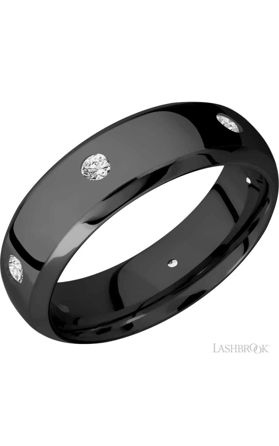 7 mm wide/Domed Bevel/Zirconium band with a 6X Even arrangement of .07 carat Round Diamond stones in a Flush setting. - NAGI