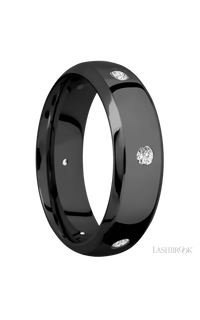 7 mm wide/Domed Bevel/Zirconium band with a 6X Even arrangement of .07 carat Round Diamond stones in a Flush setting. - NAGI