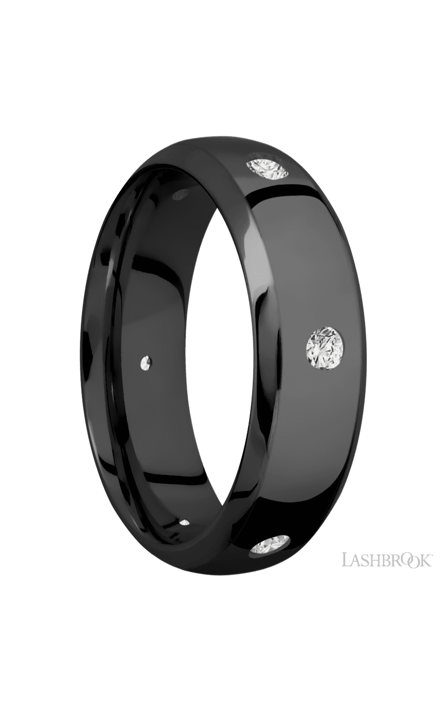 7 mm wide/Domed Bevel/Zirconium band with a 6X Even arrangement of .07 carat Round Diamond stones in a Flush setting. - NAGI