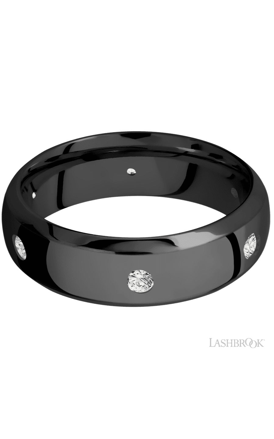 7 mm wide/Domed Bevel/Zirconium band with a 6X Even arrangement of .07 carat Round Diamond stones in a Flush setting. - NAGI