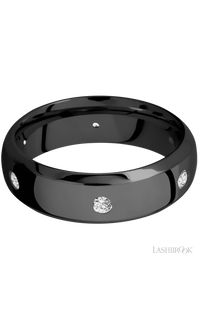 7 mm wide/Domed Bevel/Zirconium band with a 6X Even arrangement of .07 carat Round Diamond stones in a Flush setting.