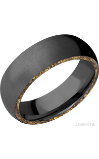 7 mm wide/Domed/Zirconium band with two 1 mm Side inlays of Alaskan Gold Nugget. - NAGI