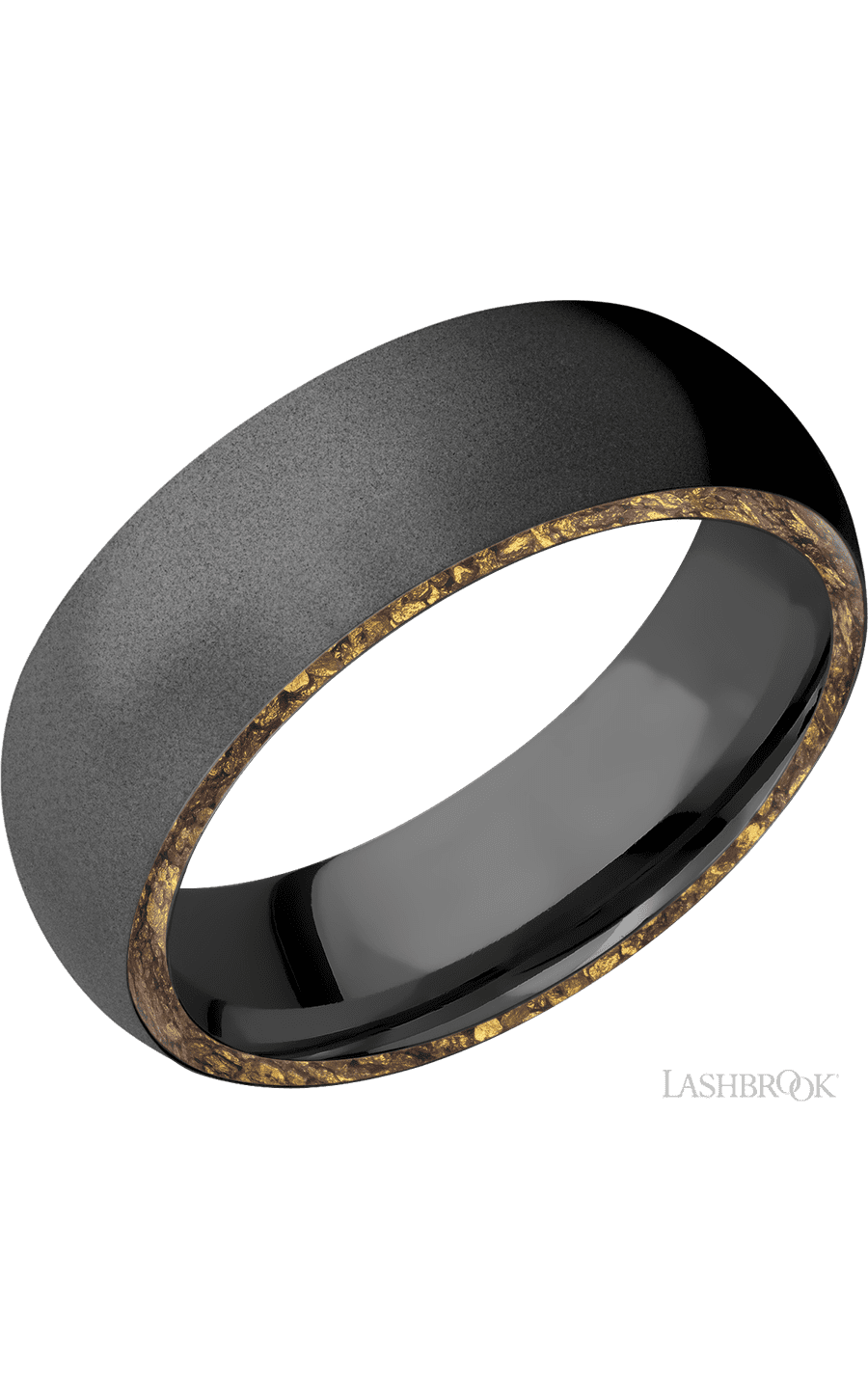 7 mm wide/Domed/Zirconium band with two 1 mm Side inlays of Alaskan Gold Nugget. - NAGI