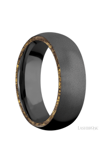 7 mm wide/Domed/Zirconium band with two 1 mm Side inlays of Alaskan Gold Nugget. - NAGI