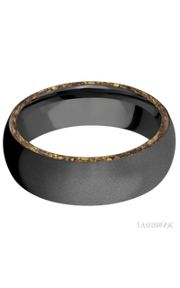 7 mm wide/Domed/Zirconium band with two 1 mm Side inlays of Alaskan Gold Nugget. - NAGI
