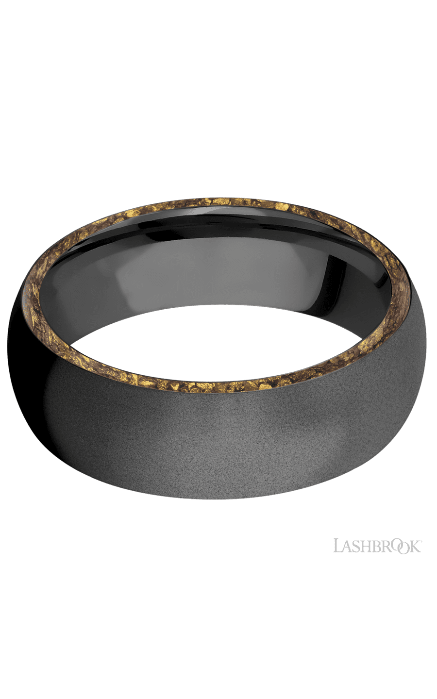 7 mm wide/Domed/Zirconium band with two 1 mm Side inlays of Alaskan Gold Nugget. - NAGI
