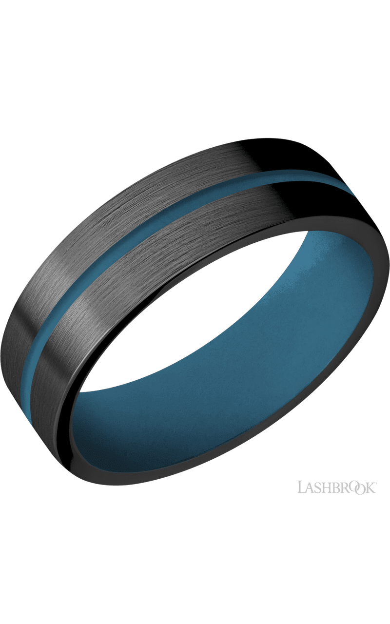 7 mm wide/Flat/Zirconium band with one 1 mm Centered inlay of Royal Blue also featuring a Royal Blue sleeve. - NAGI