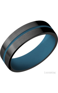 7 mm wide/Flat/Zirconium band with one 1 mm Centered inlay of Royal Blue also featuring a Royal Blue sleeve. - NAGI