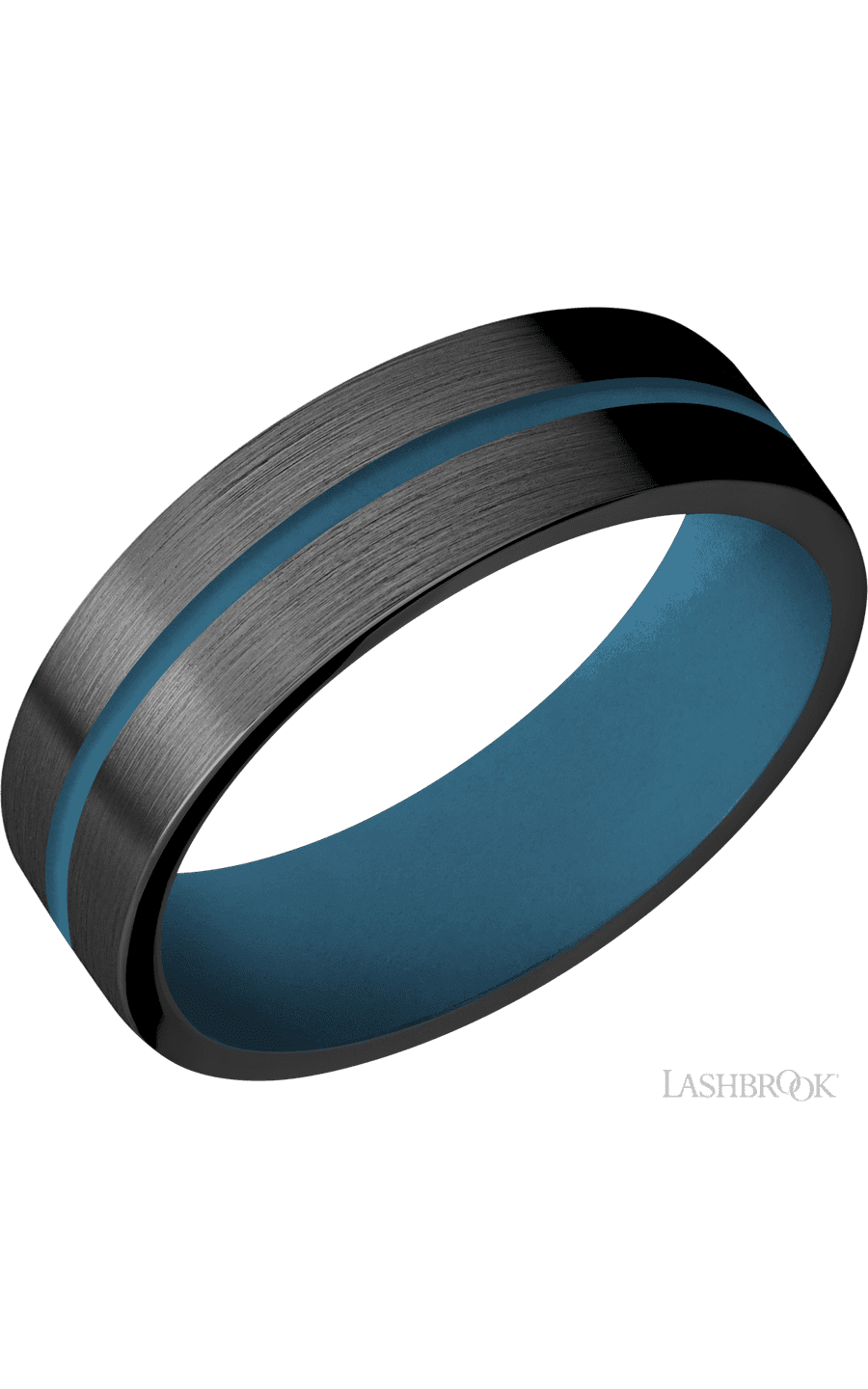 7 mm wide/Flat/Zirconium band with one 1 mm Centered inlay of Royal Blue also featuring a Royal Blue sleeve. - NAGI