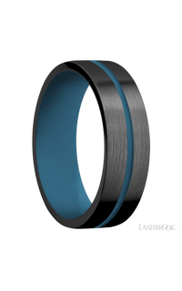 7 mm wide/Flat/Zirconium band with one 1 mm Centered inlay of Royal Blue also featuring a Royal Blue sleeve. - NAGI