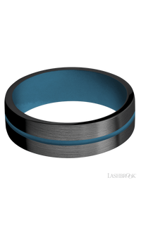 7 mm wide/Flat/Zirconium band with one 1 mm Centered inlay of Royal Blue also featuring a Royal Blue sleeve. - NAGI