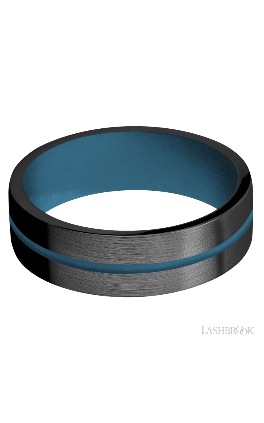 7 mm wide/Flat/Zirconium band with one 1 mm Centered inlay of Royal Blue also featuring a Royal Blue sleeve. - NAGI