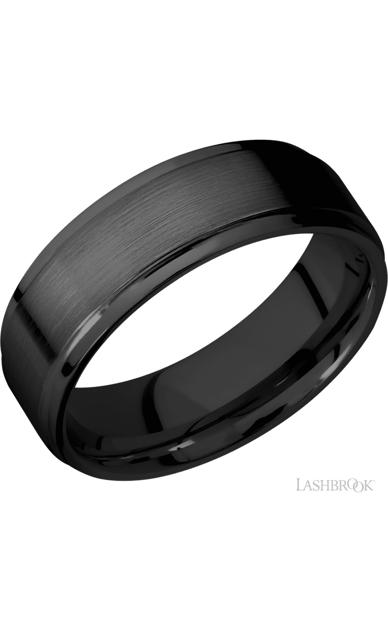 7 mm wide Flat Grooved Edges Zirconium band. - NAGI