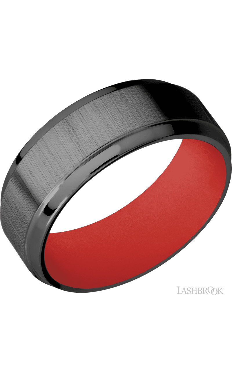 8 mm wide Stepped Bevel Zirconium band featuring a USMC Red sleeve. - NAGI
