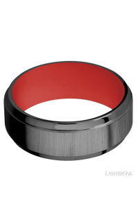 8 mm wide Stepped Bevel Zirconium band featuring a USMC Red sleeve. - NAGI