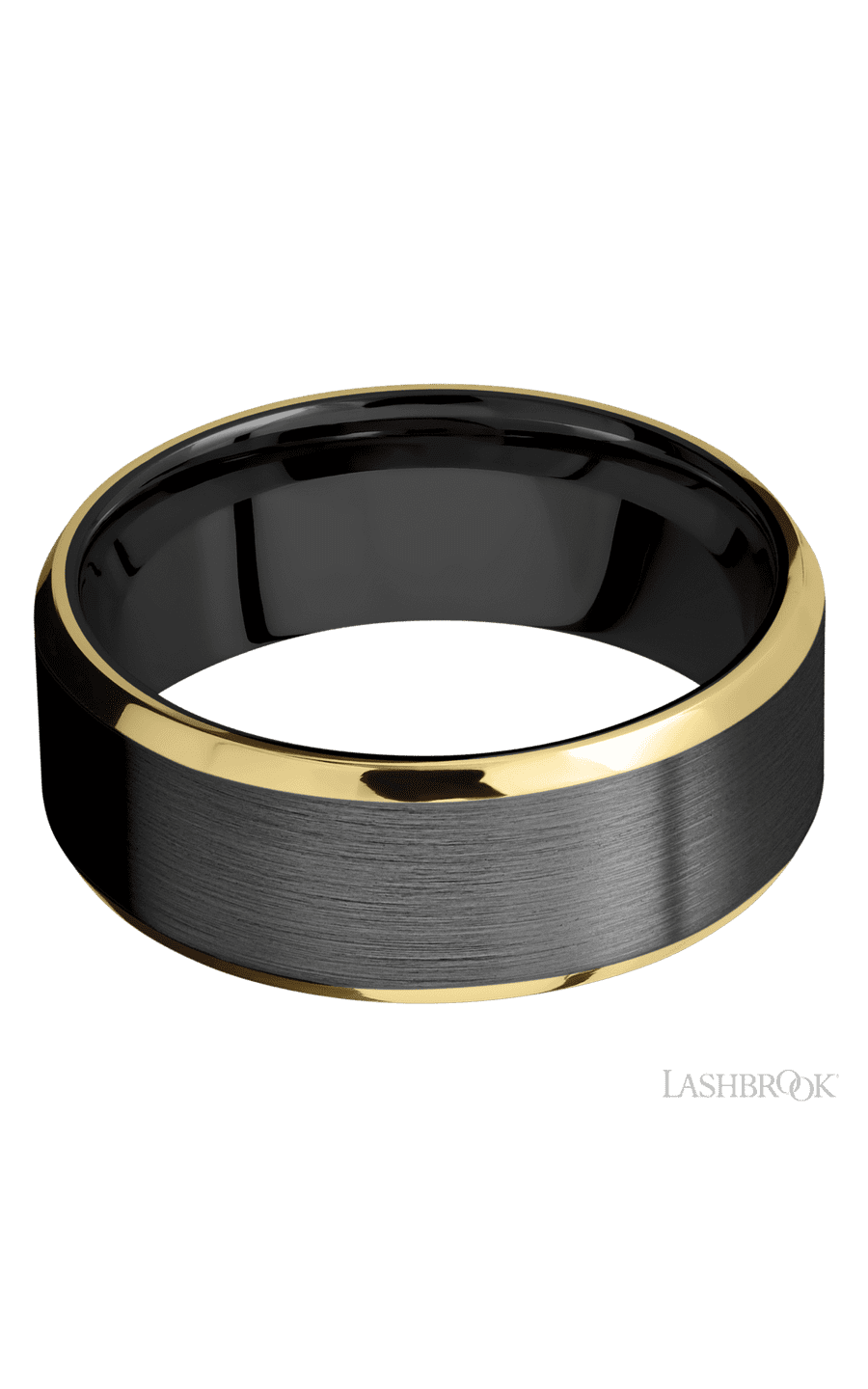 8 mm wide/Beveled/Zirconium band with two 1 mm Edge inlays of 14K Yellow Gold. - NAGI
