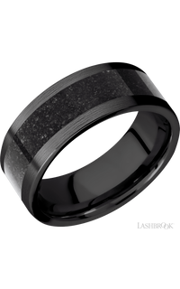 8 mm wide/Flat/Zirconium band with one 5 mm Centered inlay of Dinosaur Bone Black. - NAGI