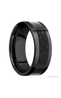 8 mm wide/Flat/Zirconium band with one 5 mm Centered inlay of Dinosaur Bone Black. - NAGI