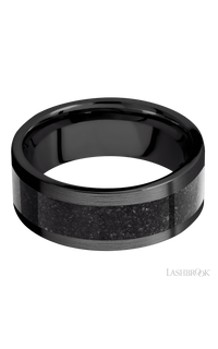 8 mm wide/Flat/Zirconium band with one 5 mm Centered inlay of Dinosaur Bone Black. - NAGI